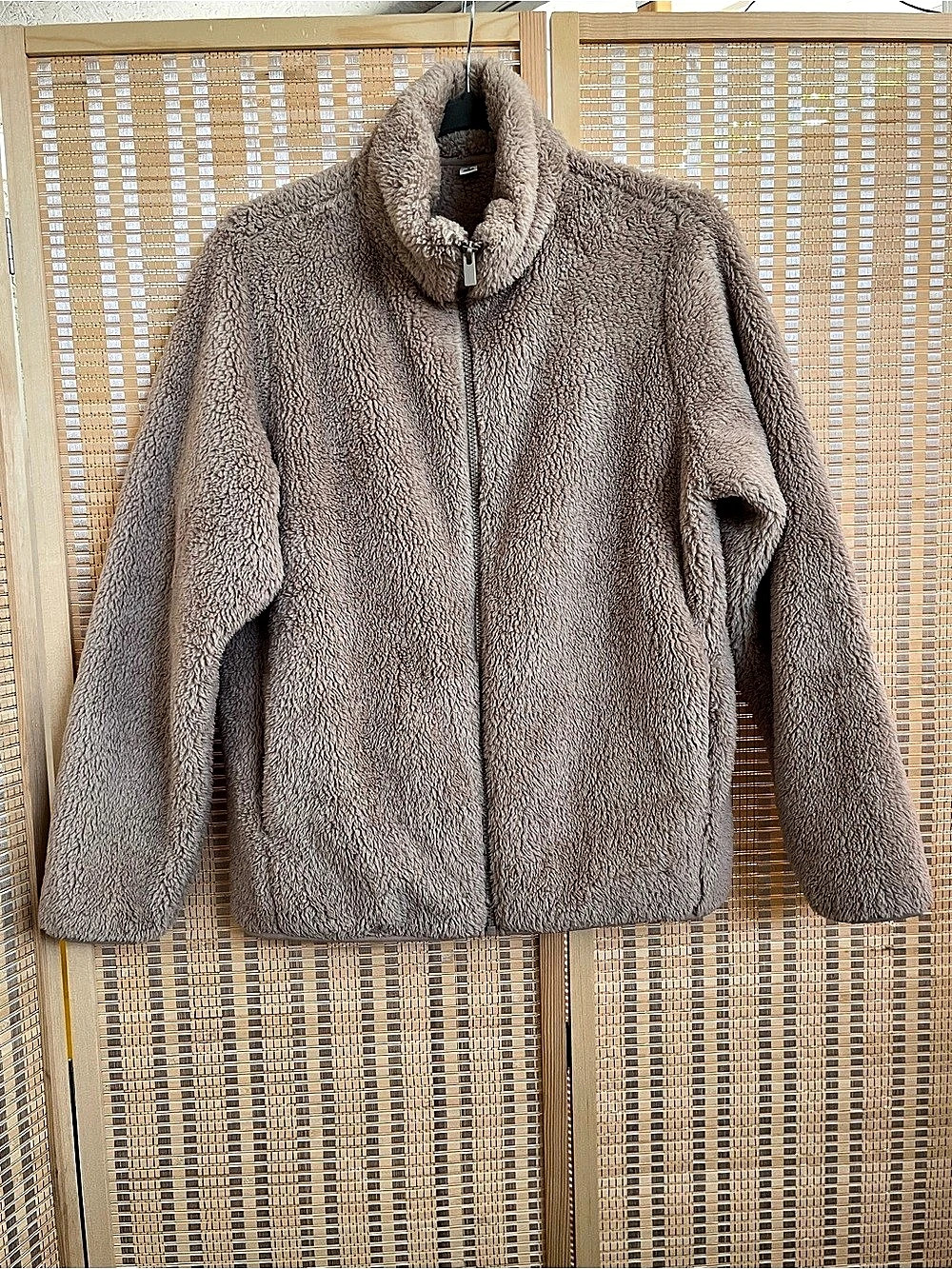 Uniqlo Fluffy Yarn Fleece Full-Zip Jacket Brown Medium